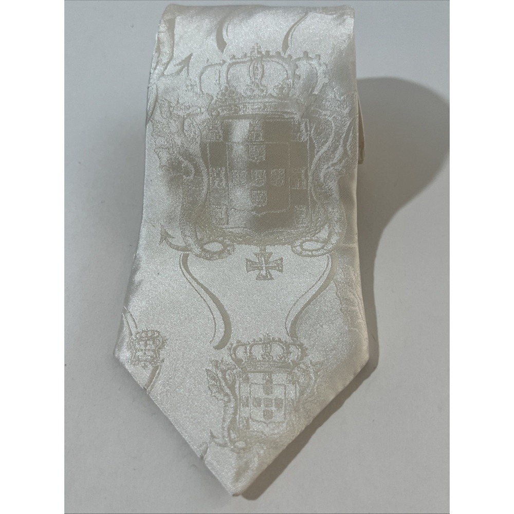 Murano Men's White Silk Tie Hand Tailored Pointed Style Logo Accent USA